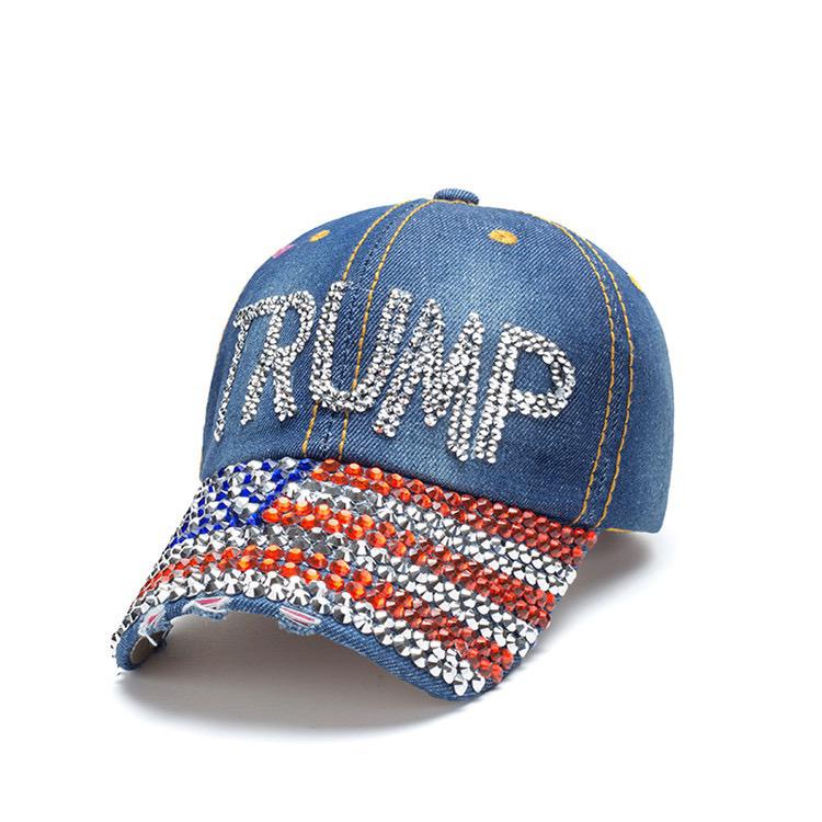 Trump American Flag Rhinestone Cap – Denim