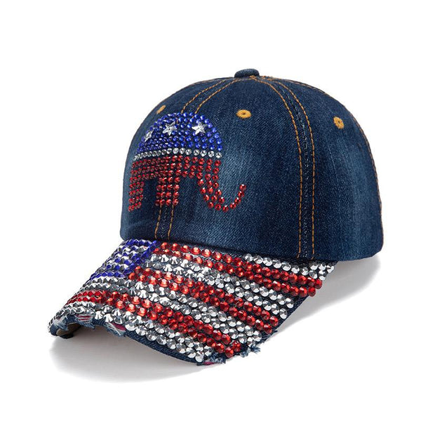 GOP Elephant Rhinestone Cap – Denim USA