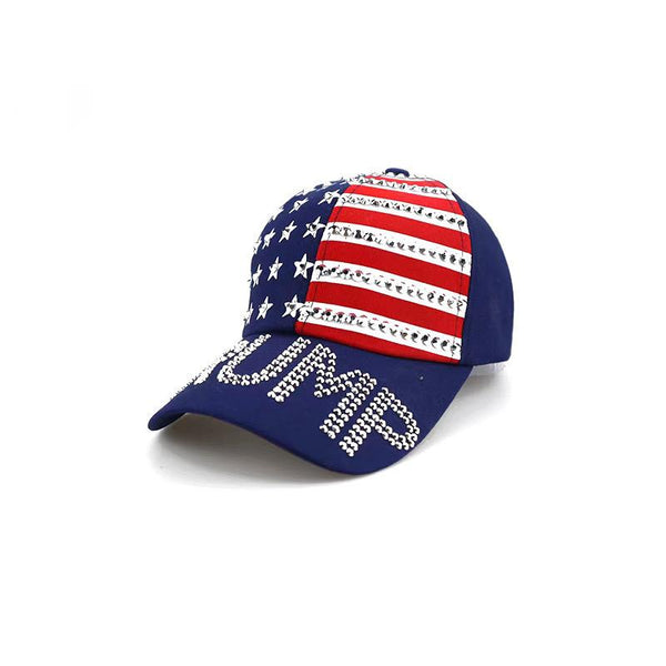 Trump Rhinestone American Flag Cap - Navy