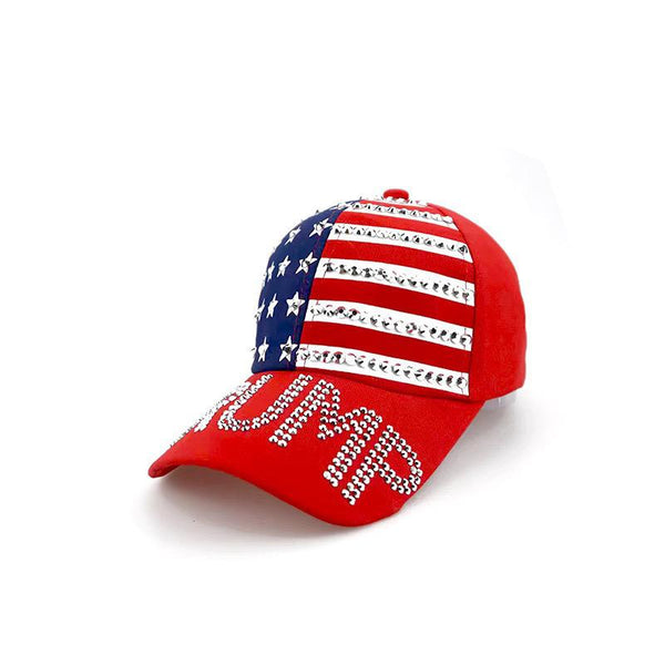 Trump Rhinestone American Flag Cap - Red