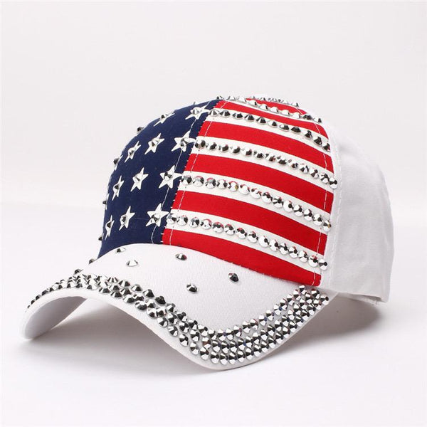 Stars & Stripes Rhinestone Cap – White