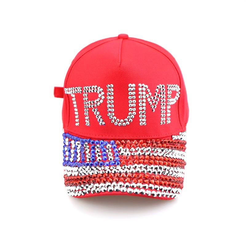 Trump Rhinestone American Flag Brim Cap - Red