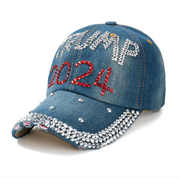 Trump 2024 Rhinestone Cap - Denim